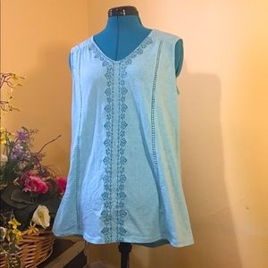 North River turquoise sleeveless embroidered top, like new!